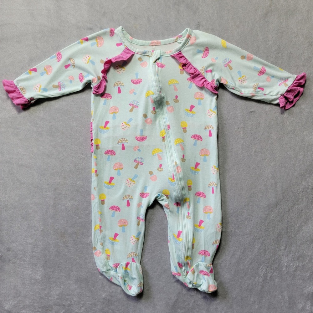 Milkberry‎ 3-6M Mushroom Bamboo Ruffle Footie SleeperBlue Pink Pajamas